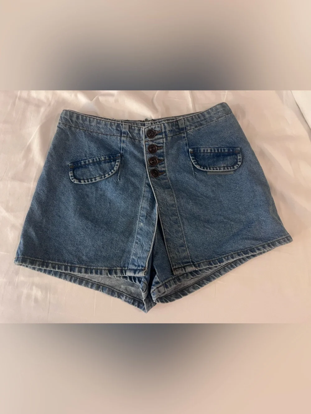 BDG Blue Denim Button-Front Skort